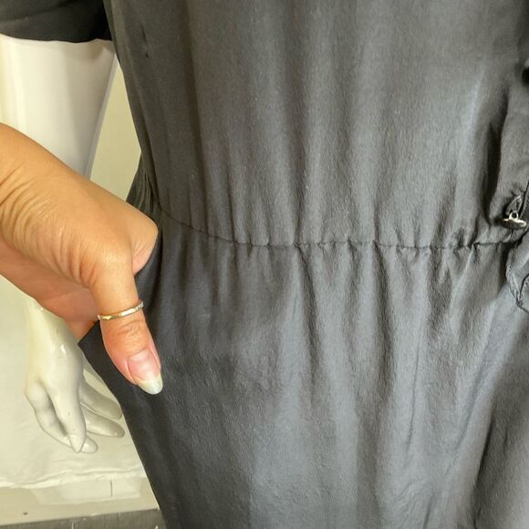 NEW Gerard Darel Black 100% Silk Victorian Ruffle Neck Cocktail Midi Dress 6 - Picture 7 of 15